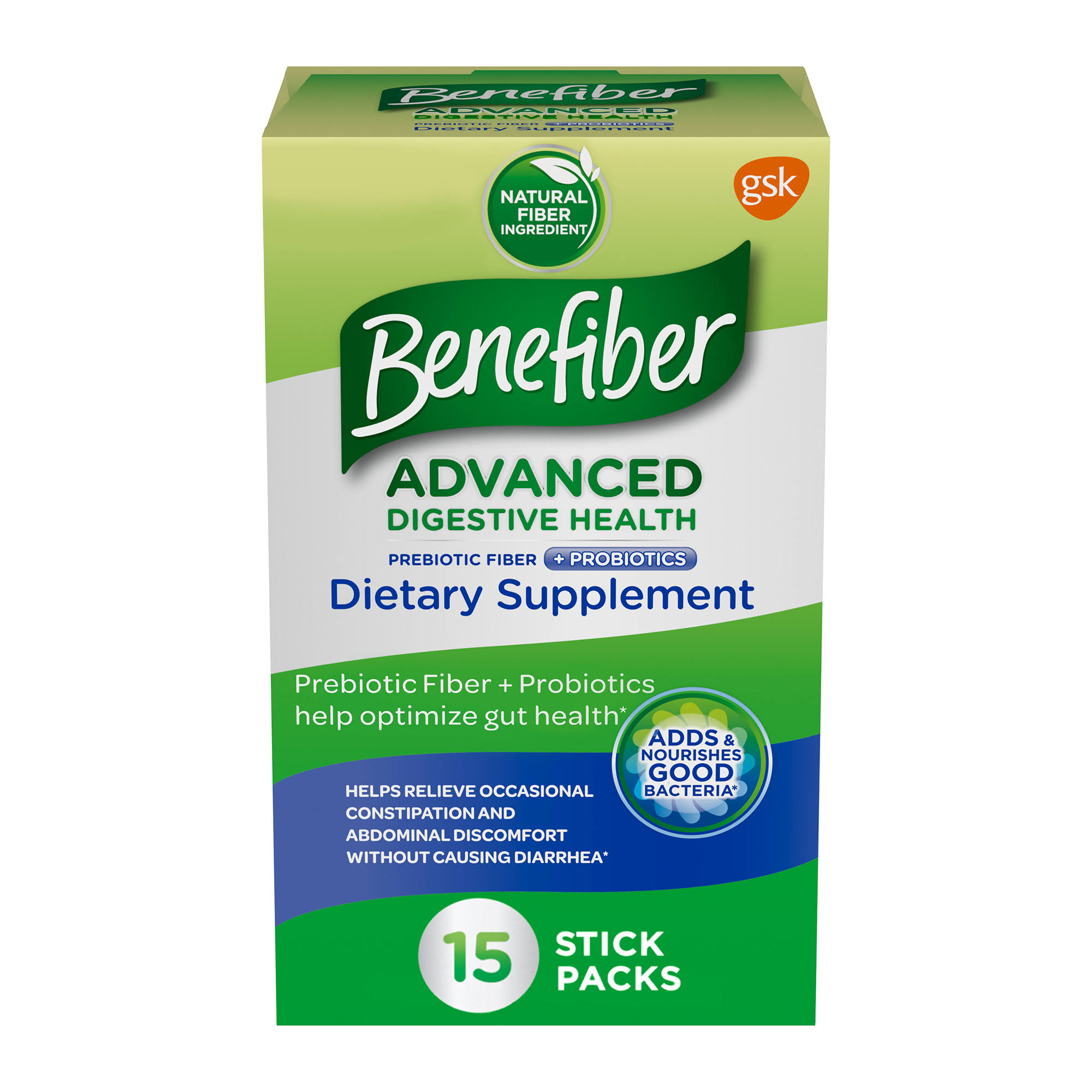 Benefiber Advanced Digestive Health Prebiotic Fiber Supplement Powder with Probiotics - 15 ct