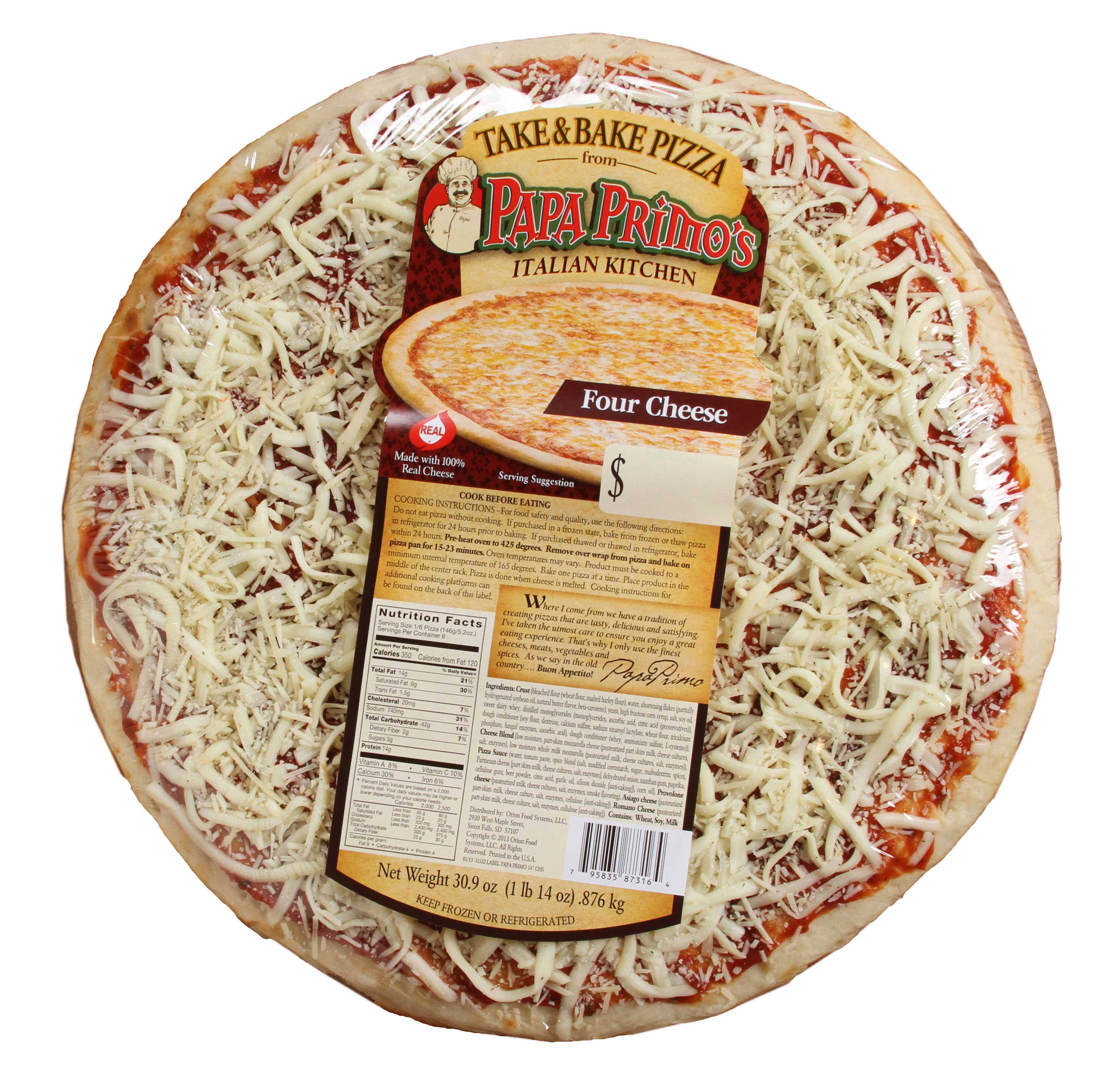 Papas Primos Large Cheese Pizza, 30.9 Ounce - 6 per CASE.