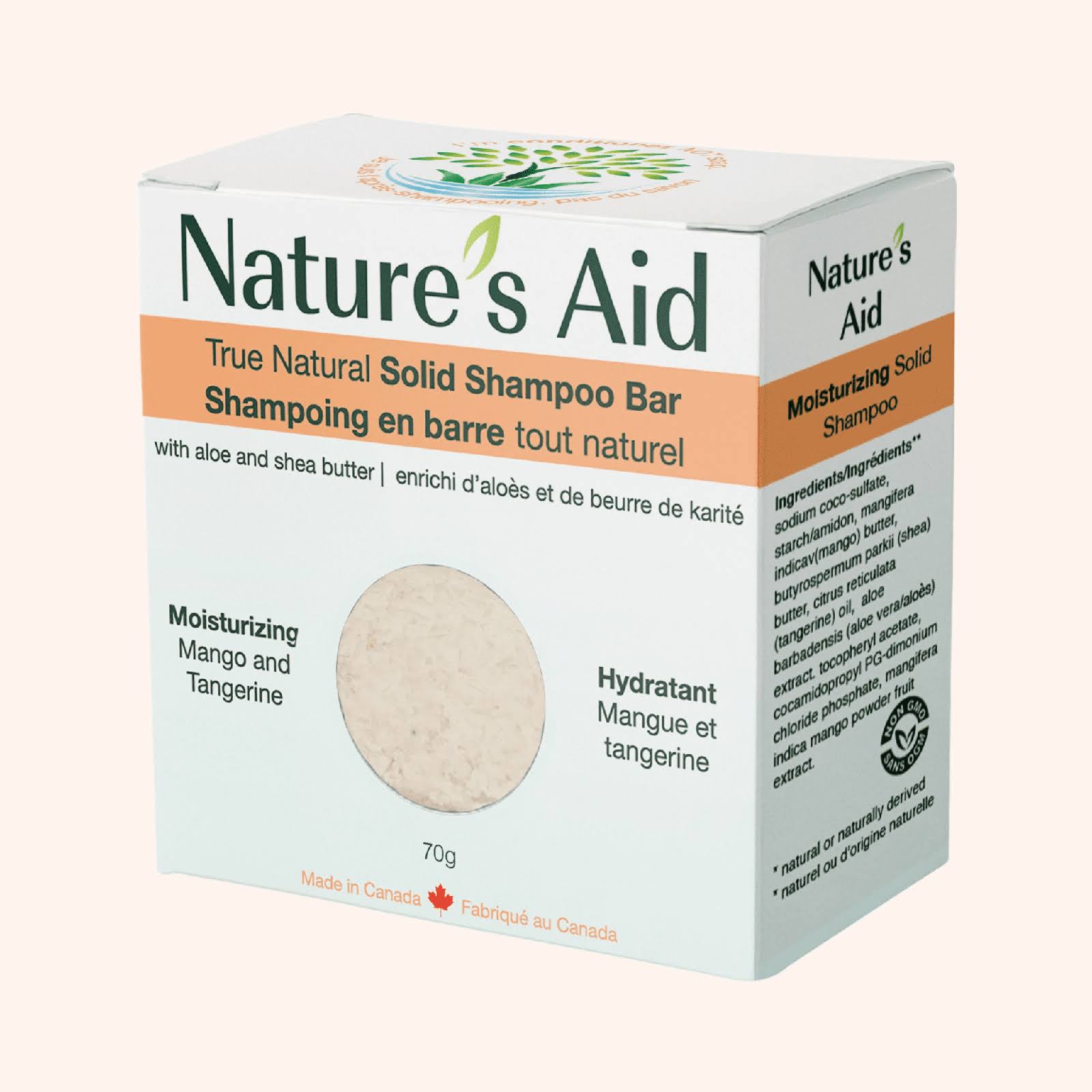 Nature's Aid True Natural Solid Shampoo Bar Mango Butter & Tangerine - 70 G
