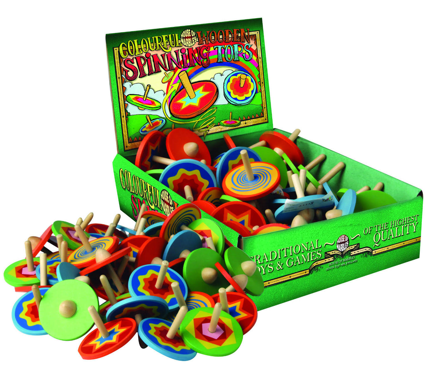 House of Marbles 24 Wooden Spinning Tops