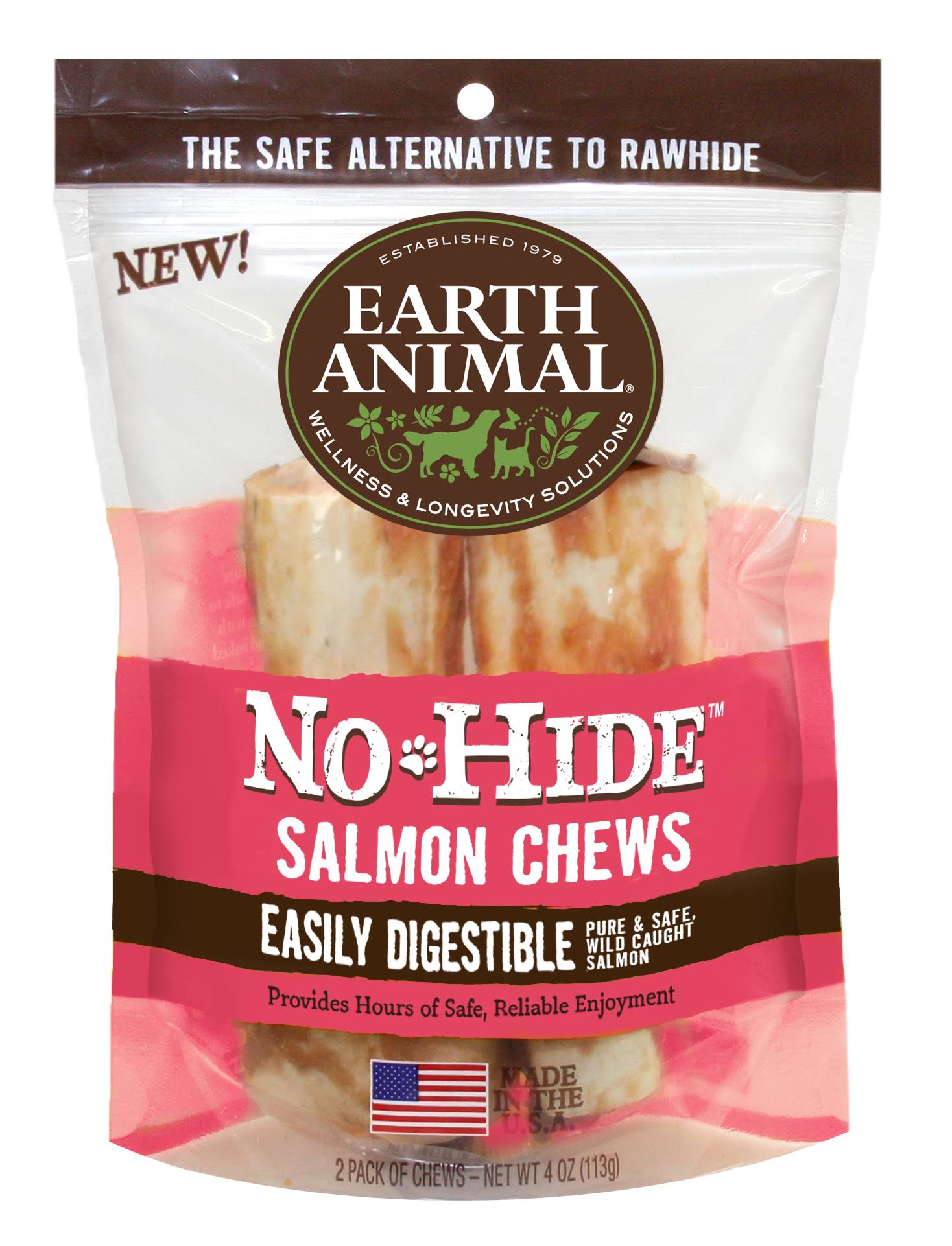 Earth Animal No Hide Salmon Dog Chews - 4" 2 Pack