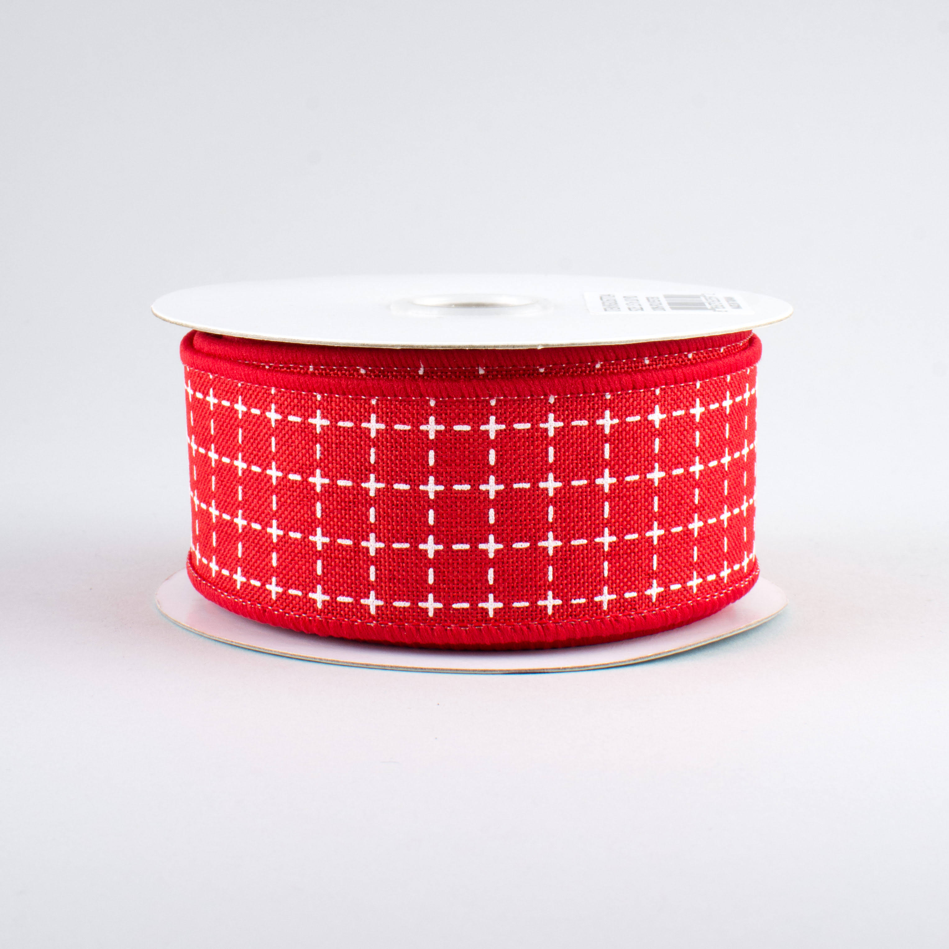 1.5"x10yd Raised Stitched Squares/Royal Red/White Rg0167724 Ribbon