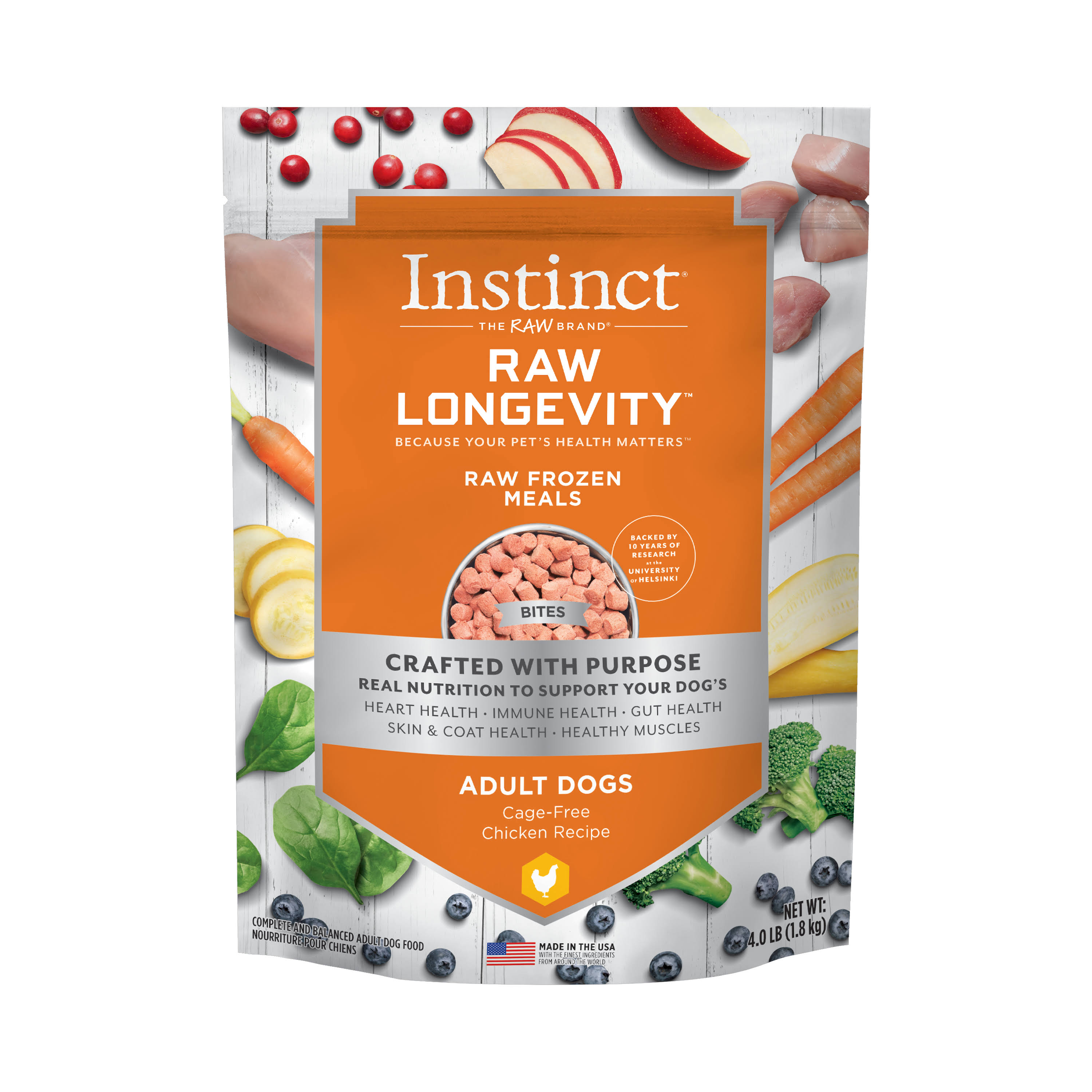 Instinct Raw Longevity Chicken Bites Frozen Dog Food, 4-lb