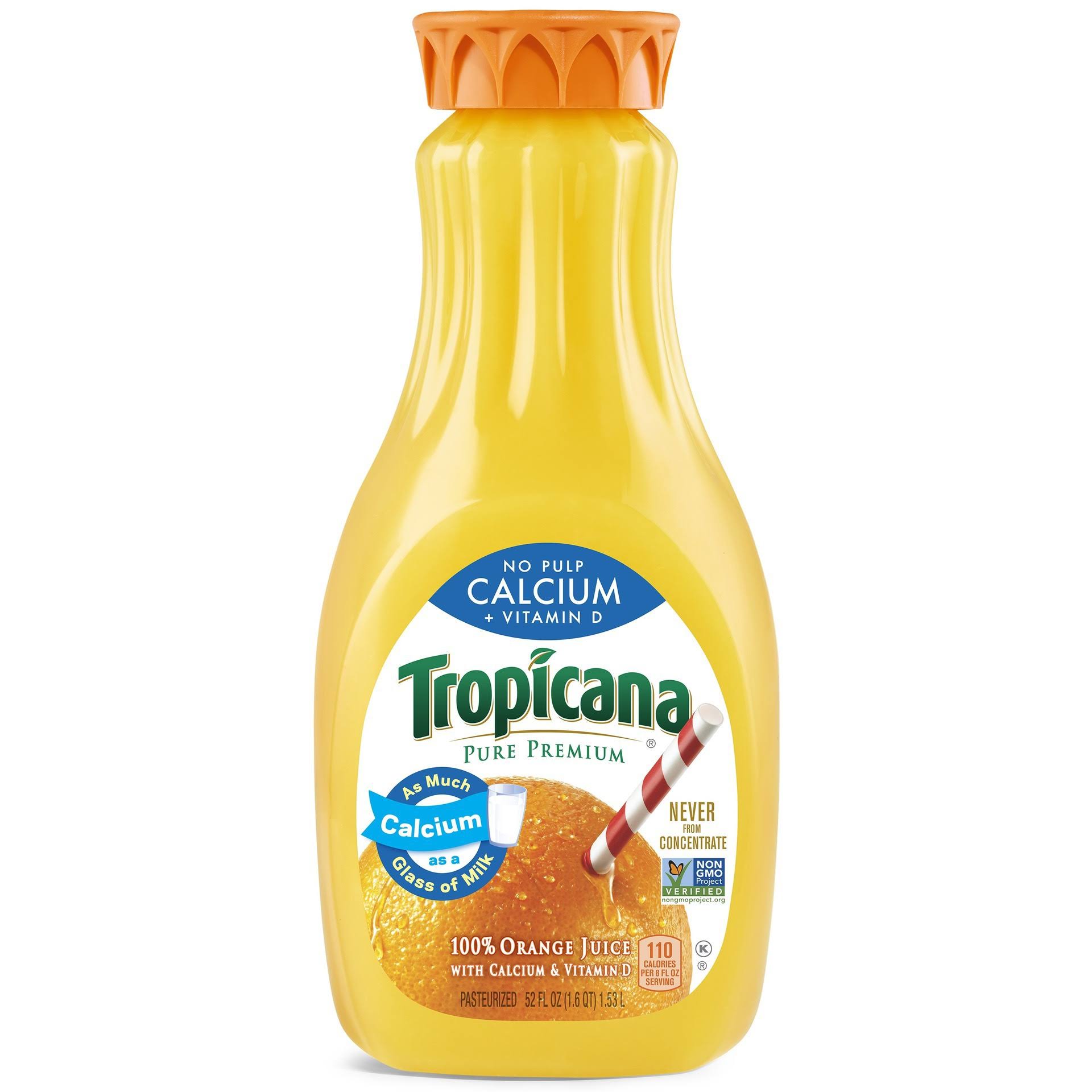 Tropicana Orange Juice, Calcium + Vitamin D, No Pulp - 52 fl oz