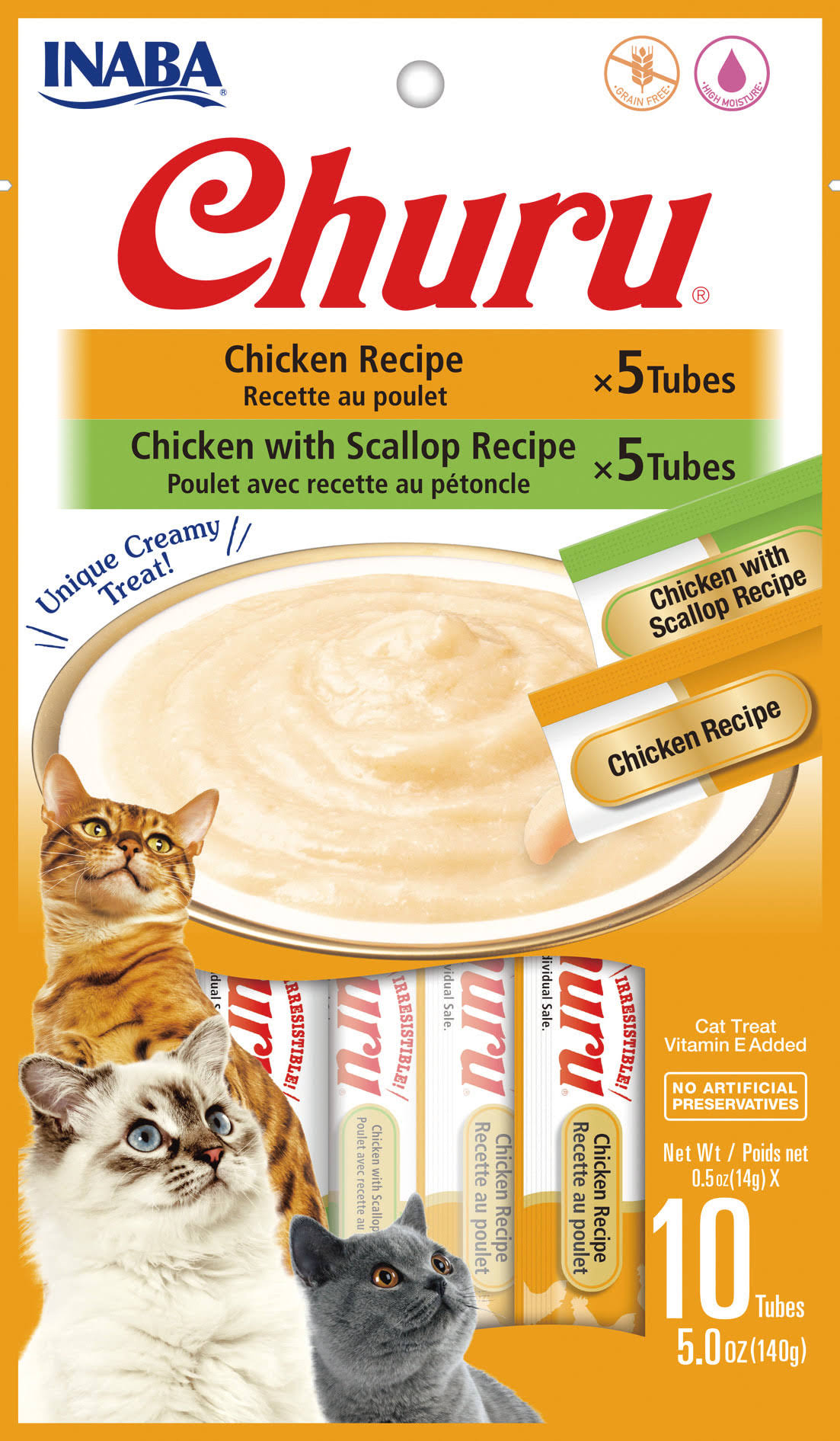 Inaba INA00715 Churu Chicken & Chicken with Scallop Recipe Variety Creamy Cat Treat - 10 Count