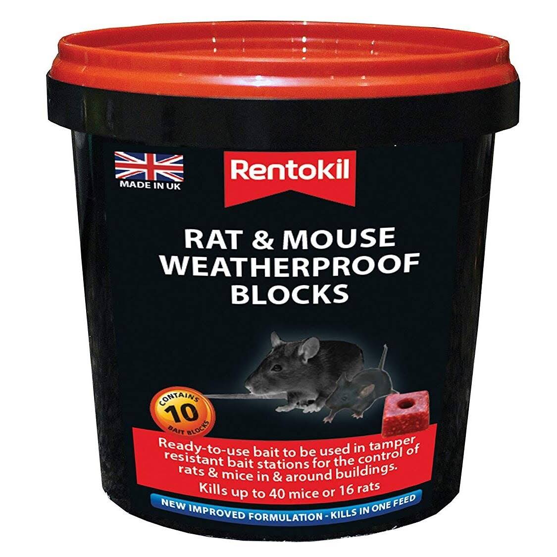 Rentokil Rat and Mouse Weatherproof Bait Blocks - Tub of 10
