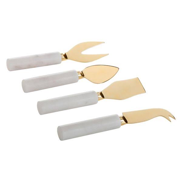 Celine Cheese Knife, Set of 4, White, Kitchen Knives,Marble, by Zodax