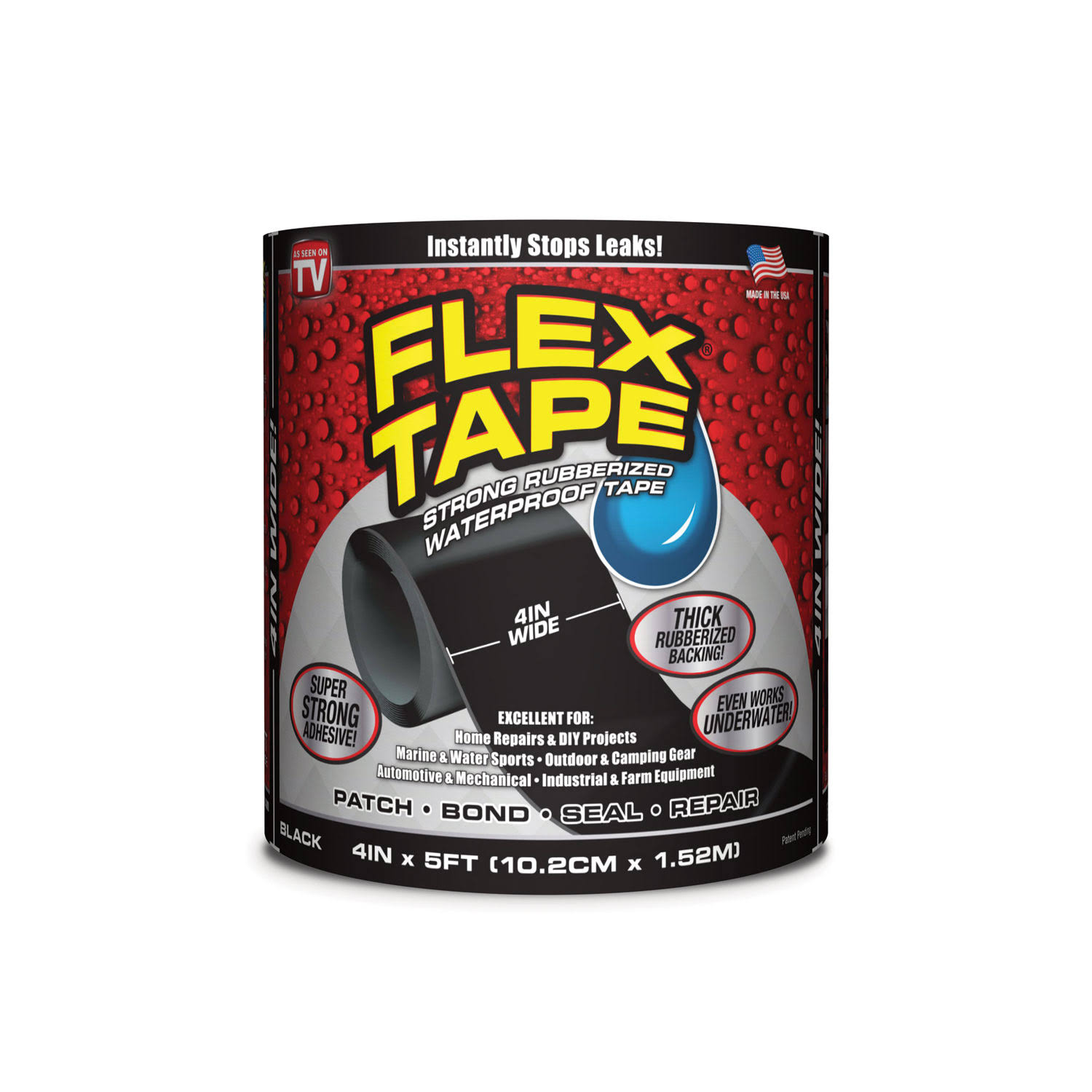Flex Tape Strong Rubberized Waterproof Tape - Black, 4in x 5ft
