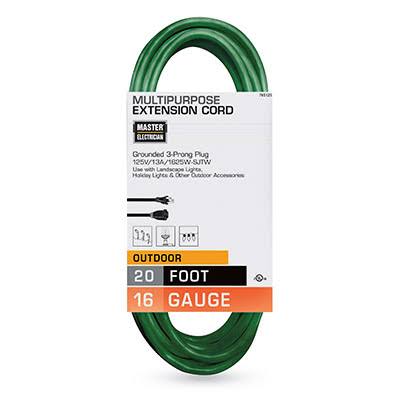 Master Electrician Outdoor Extension Cord - Green, 20ft