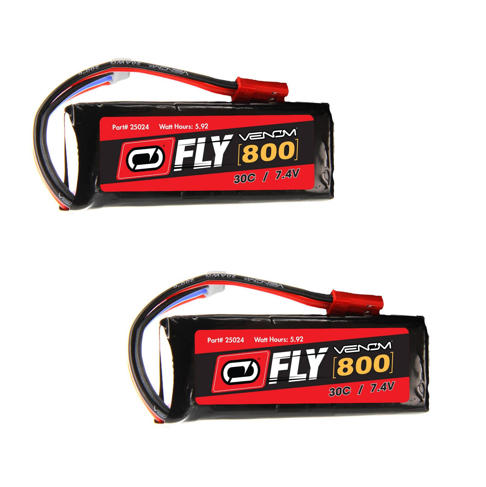Venom Fly 30C 2S 800mAh 7.4V Lipo Battery with JST Plug X2 Pack Combo