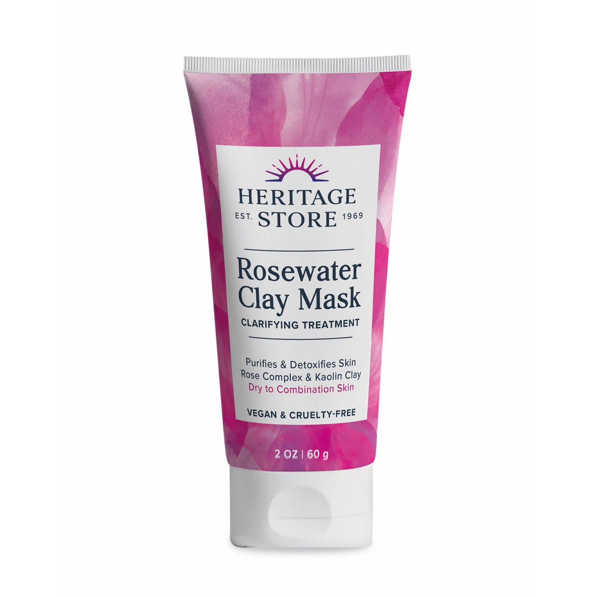 Heritage Store, Rosewater Clay Mask, Dry To Combination Skin, 2 oz (60 g)
