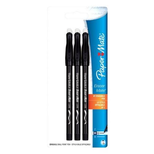 Paper Mate Erasermate Ballpoint Pen - Black, 3 Pack