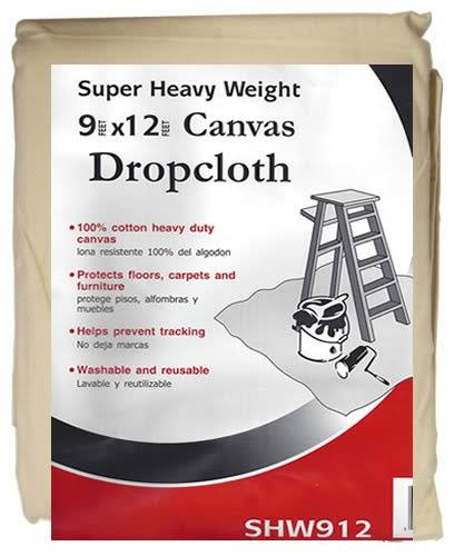 False Paint Essentials 9-Feet x 12-Feet Canvas Drop Cloth SHW912 Super Heavy Weight