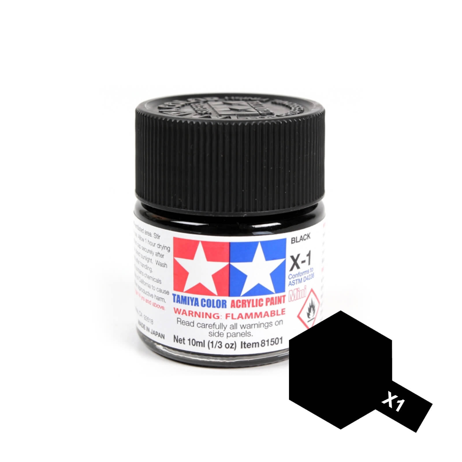 Tamiya Acrylic Mini X-1 Black 1/3 oz 81501