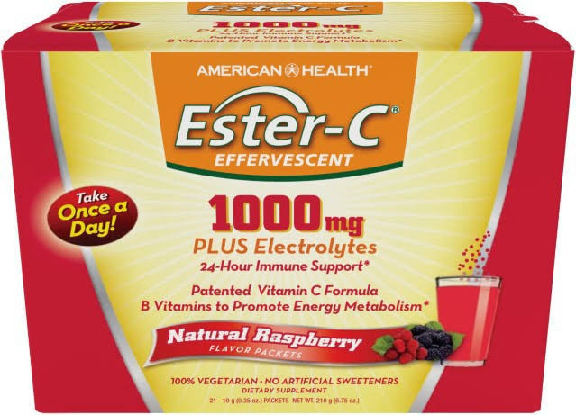 American Health Ester C Effervescent Raspberry Powder Dietary Supplement - 21 Packets