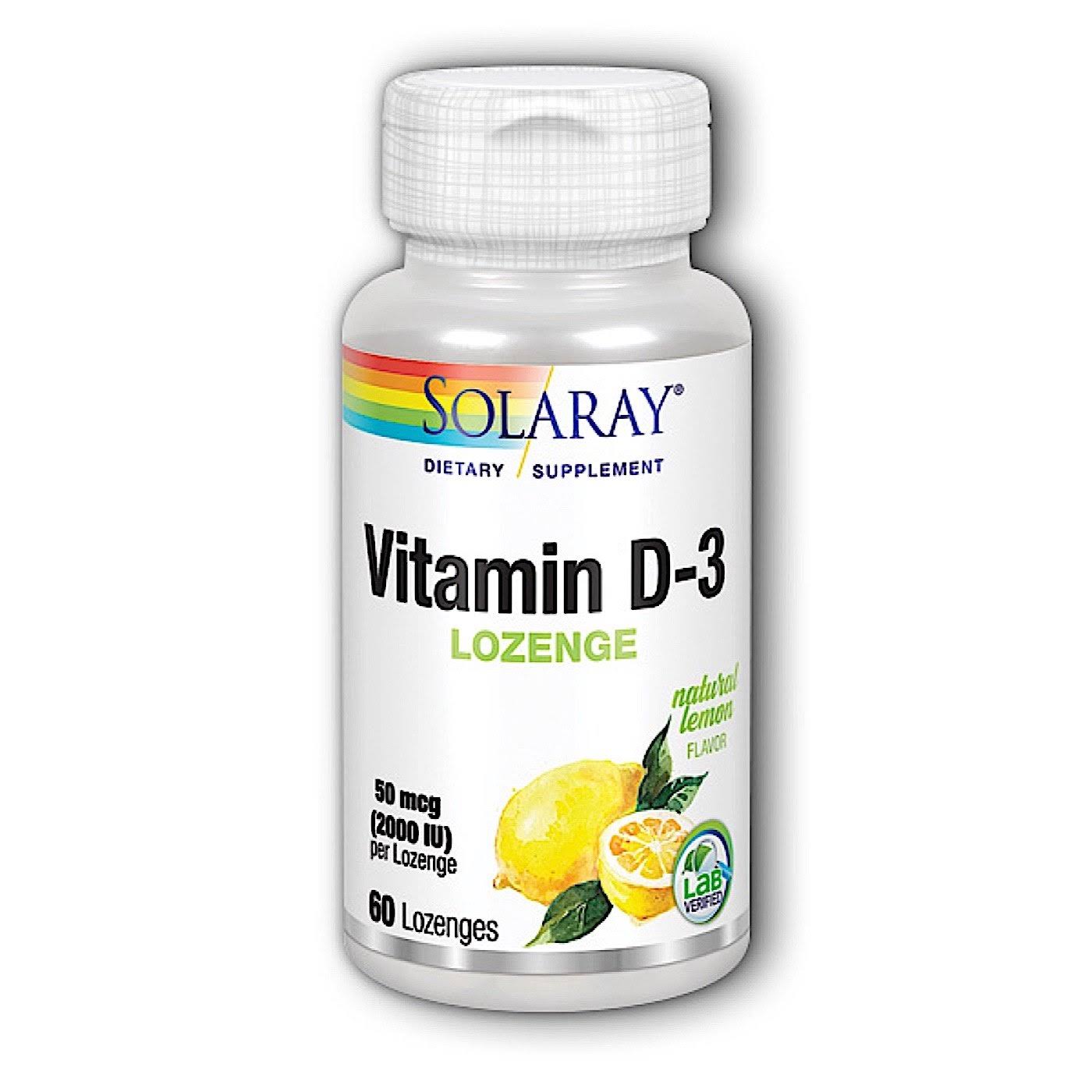 Solaray Vitamin D-3 - Lemon, 2000 IU, 60 Lozenges