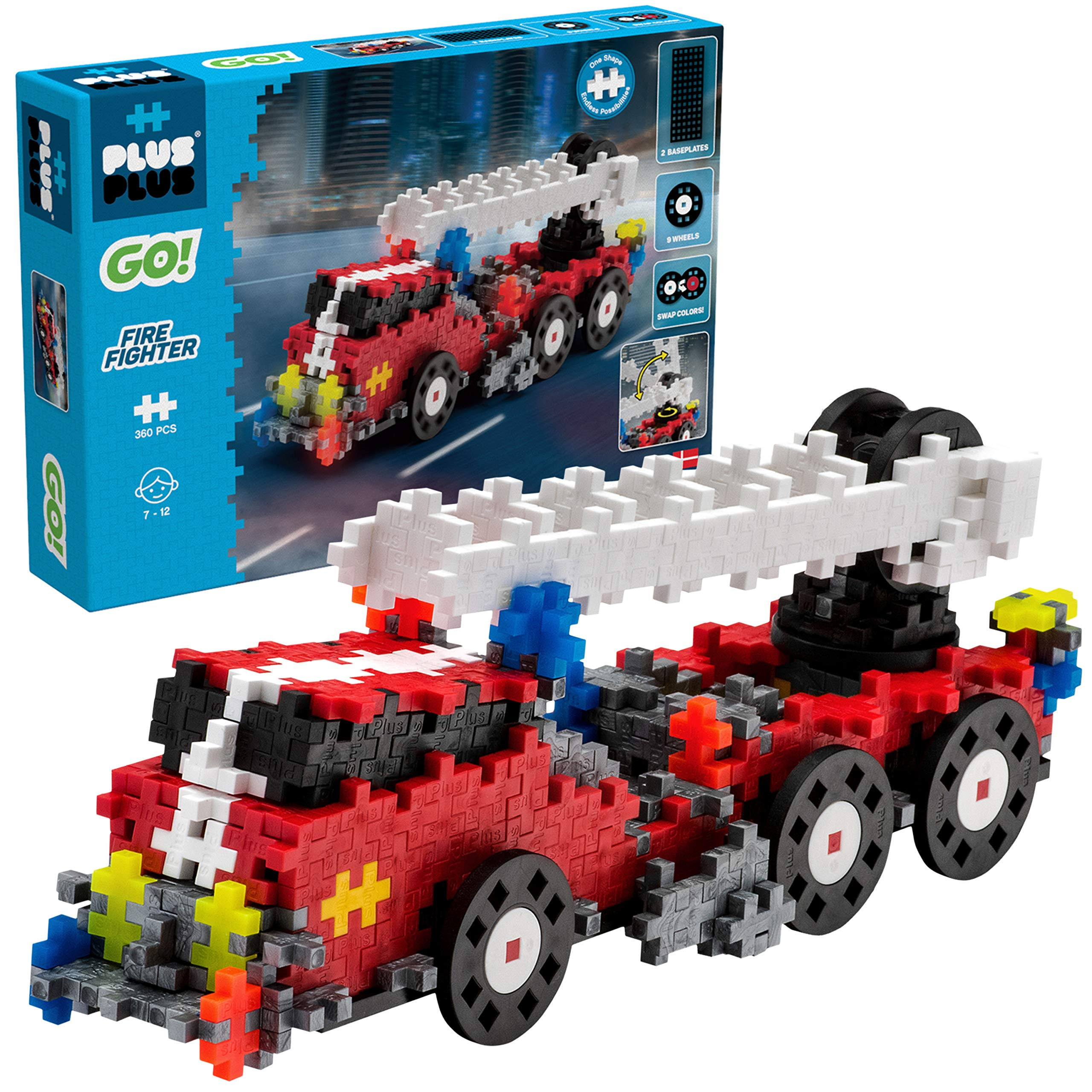 Plus Plus - Go! Fire Fighter Truck - 360 Pieces - Construction Building Stem / Steam Toy, Interlocking Mini Puzzle Blocks for Kids