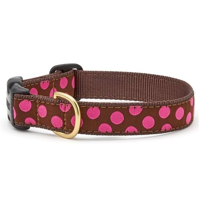 Up Country PBDCQ2W Brown & Pink Dot Pet Collar - Small Wide