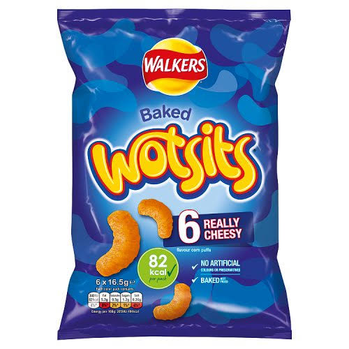 Walkers Baked Wotsits Corn Puffs - Really Cheesy, x6