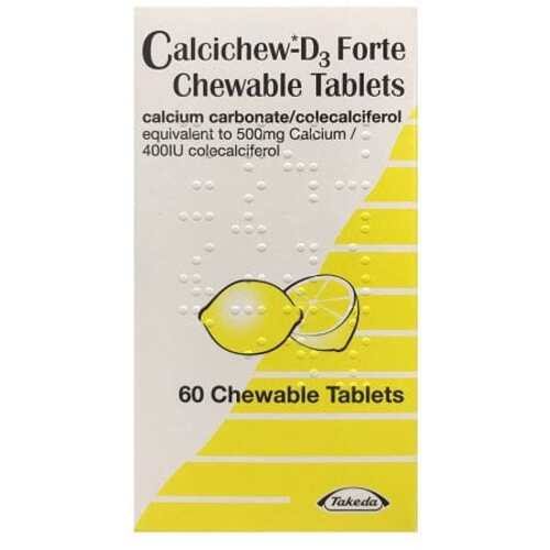 Calcichew D3 Forte 500mg/400IU Chewable Tablets (60)