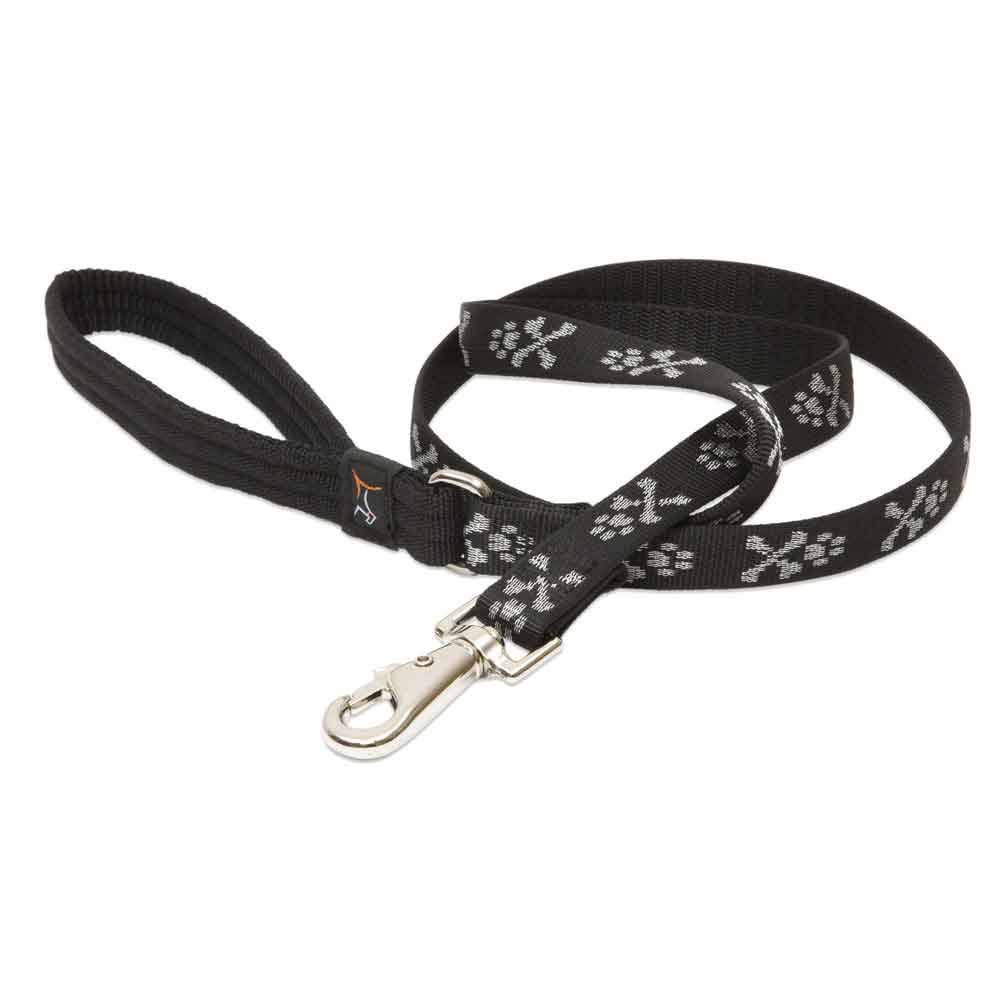 Lupine Bling Bonz Patterned Padded Handle Dog Lead - 1/2", 6ft, Black Pawprints