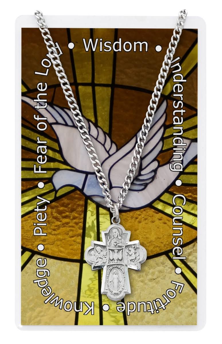 McVan Psd2410 24 in. Chain Pewter 4-Way Pendant Necklace with Prayer Card Set