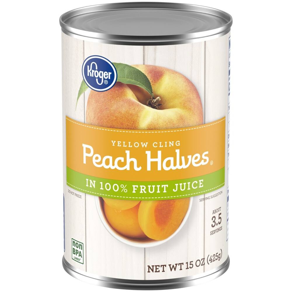 Kroger Lite Peaches, Yellow Cling, Halves - 15 oz