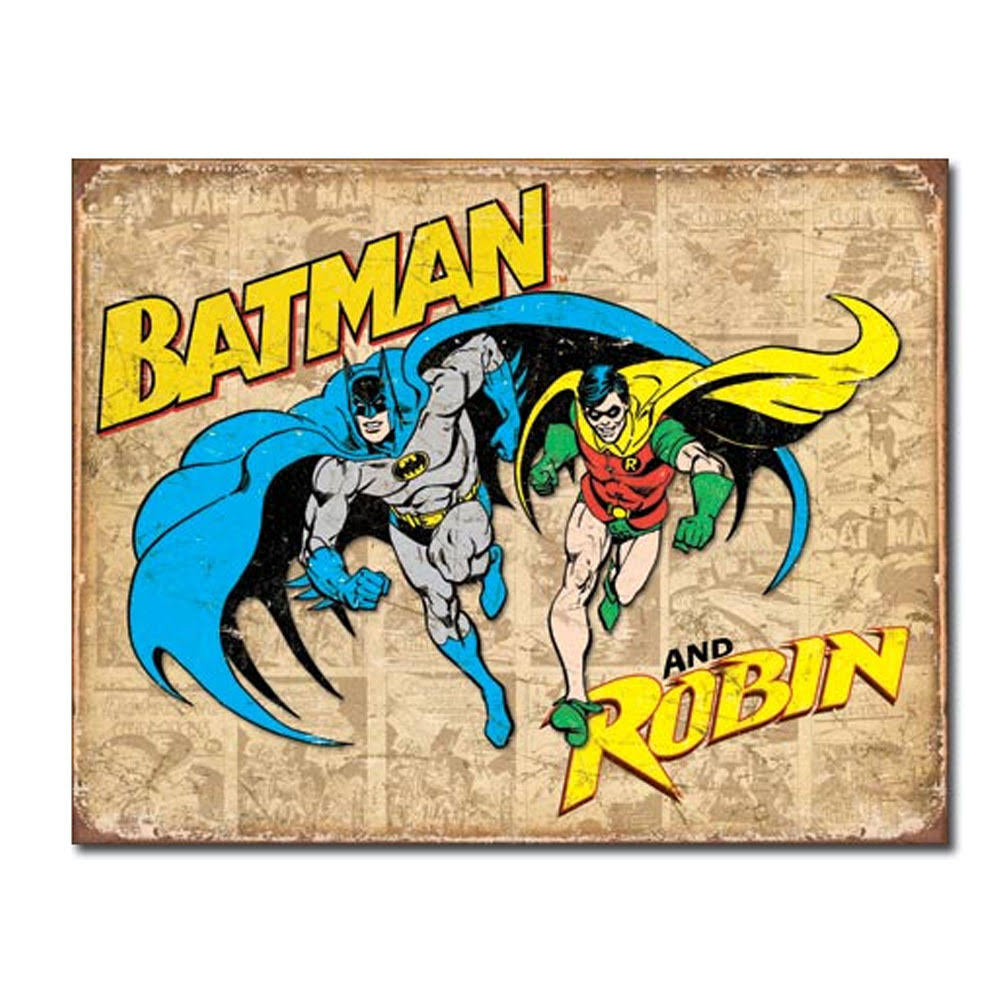 Batman and Robin Weathered Panels Tin Sign - 13inch x 16inch