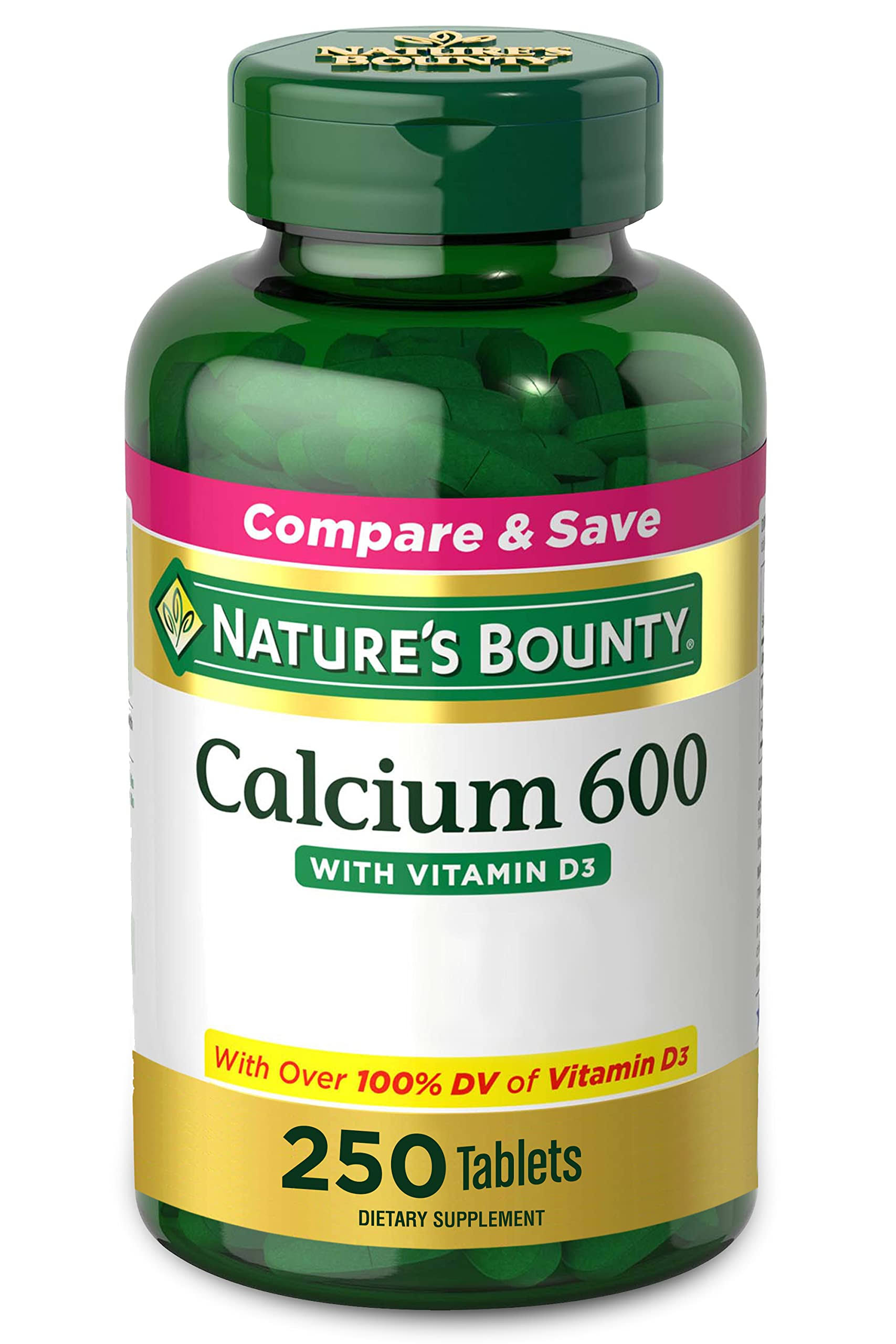 Nature's Bounty Calcium 600 with Vitamin D3 Dietary Supplement - 250 Tablets