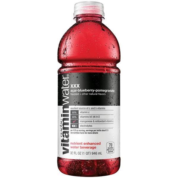 Vitamin Water Water Beverage, Nutrient Enhanced, XXX, Acai-Blueberry-Pomegranate - 32 fl oz