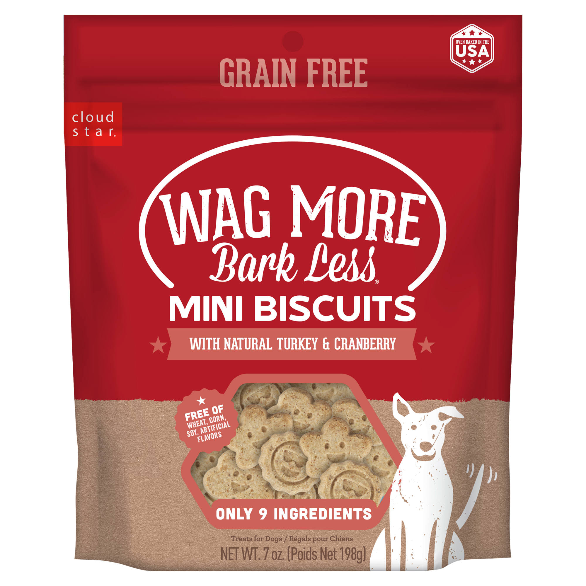 Cloud Star Wag More Bark Less Grain-Free Oven-Baked Mini Dog Biscuits - Turkey & Cranberry - 7 oz. Bag