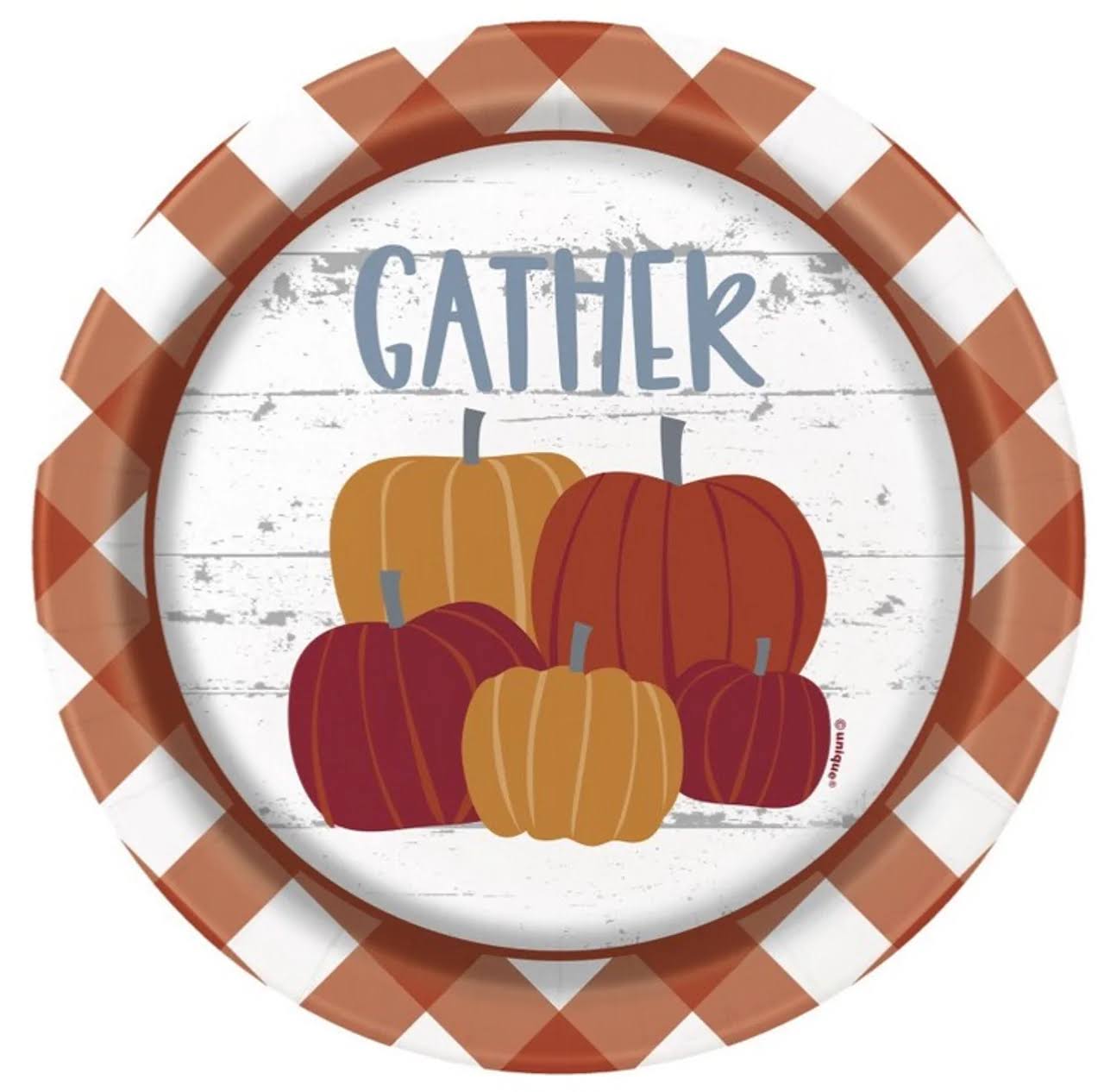 7-In. Pumpkin & Gingham Thanksgiving Party Plates, 8 Count