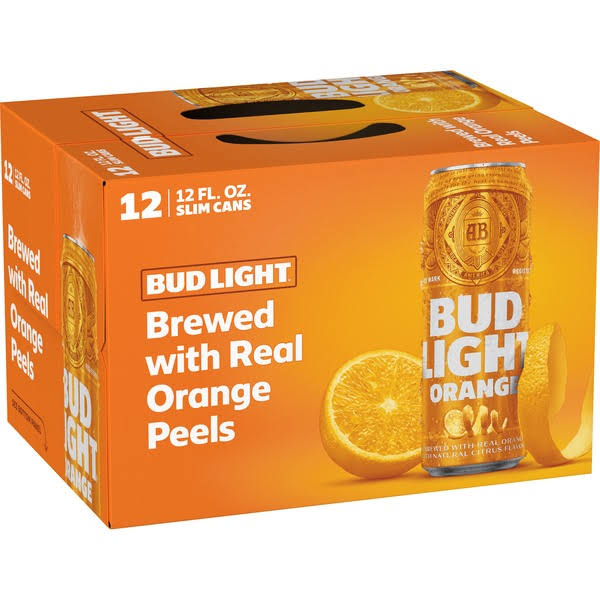 Bud Light Beer, Orange - 12 pack, 12 fl oz slim cans