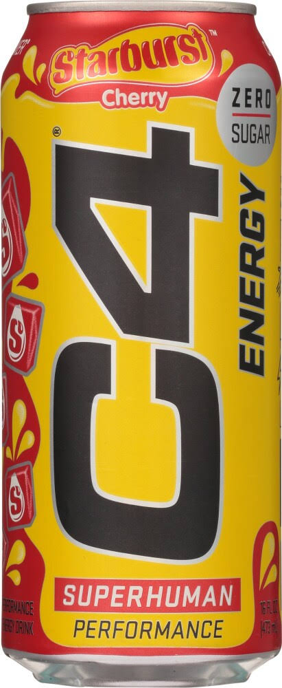 C4 Starburst Energy Drink, Zero Sugar, Cherry - 16 fl oz