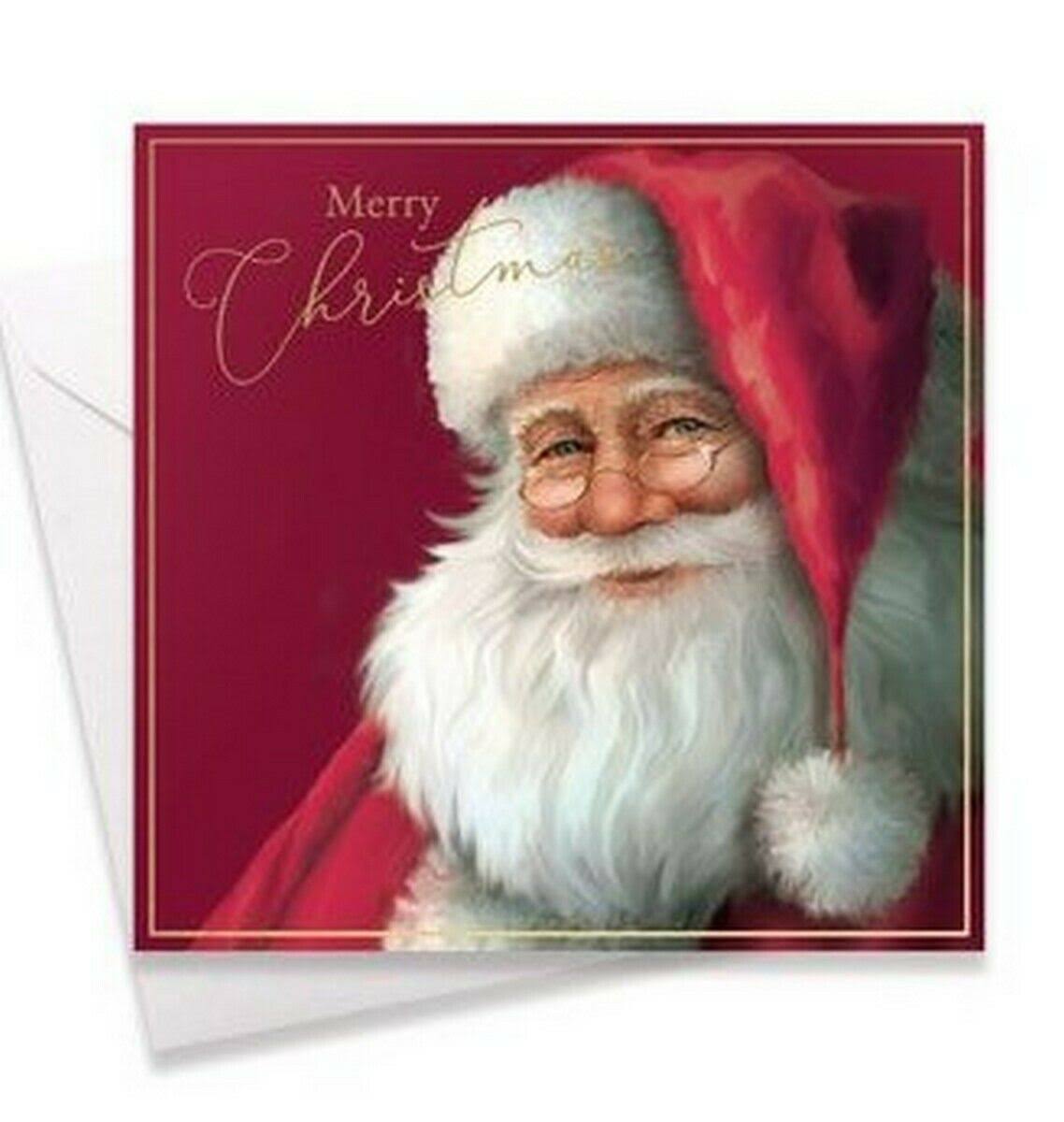 Square Boxed Christmas Cards Traditional Santa & Scene 10 Pack
