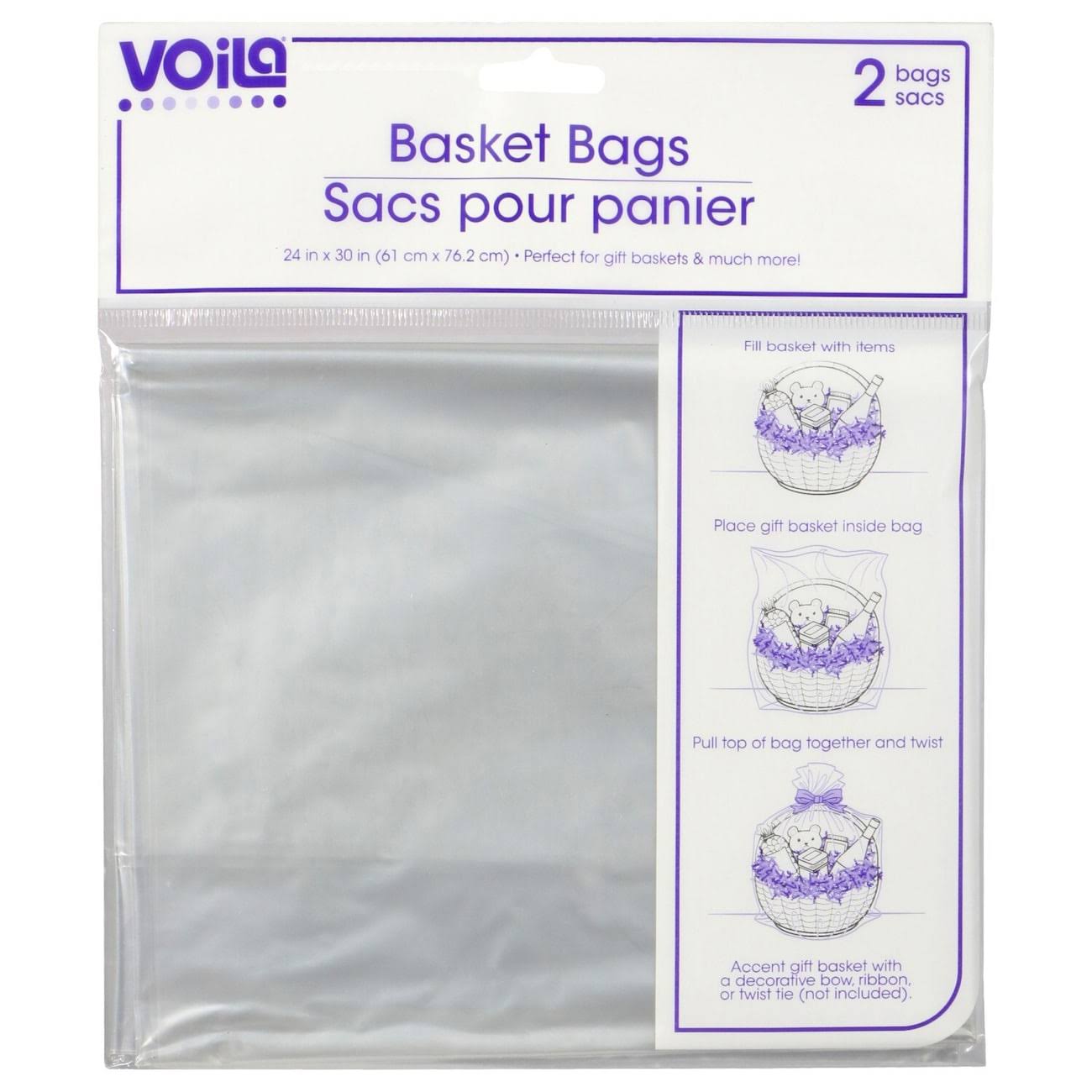 Voila Clear Plastic Basket Bags, 2-Ct. Packs