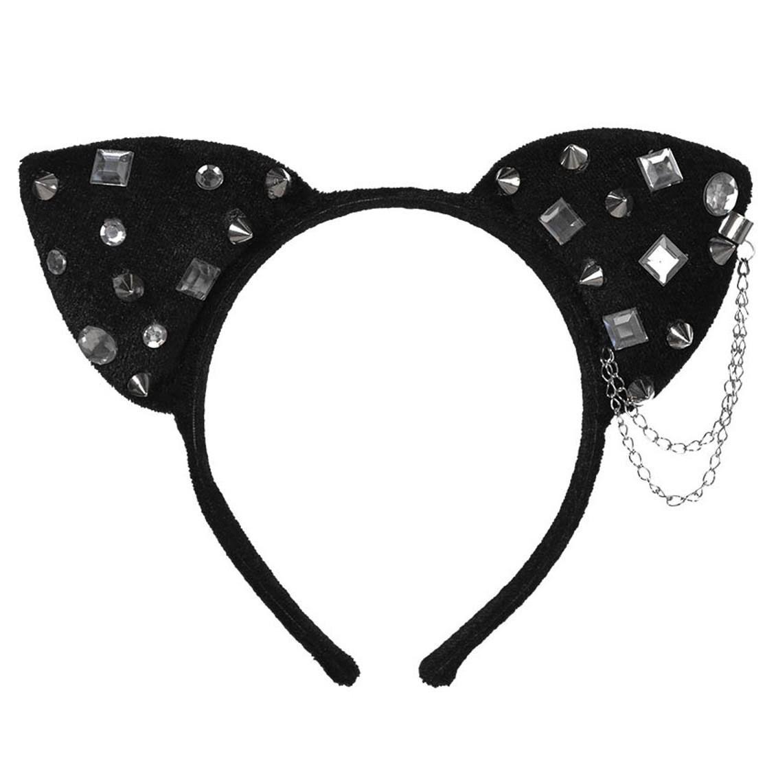 Amscan 844946 Studded Cat Ears Headband, Black