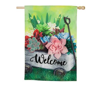 Evergreen Enterprises, Inc. Galvanized Wagon with Succulents 2-Sided Linen 44 x 28 in. House Flag