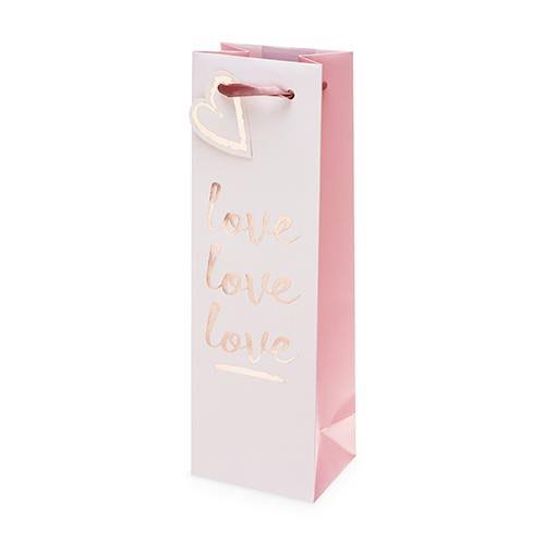 Love Love Love Single-Bottle Wine Bag by Cakewalk Pink Paper Gift Bags