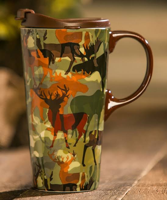 Cypress Home Travel Mug Woodland Camo 17-Oz. Ceramic Travel Cup with Box One-Size