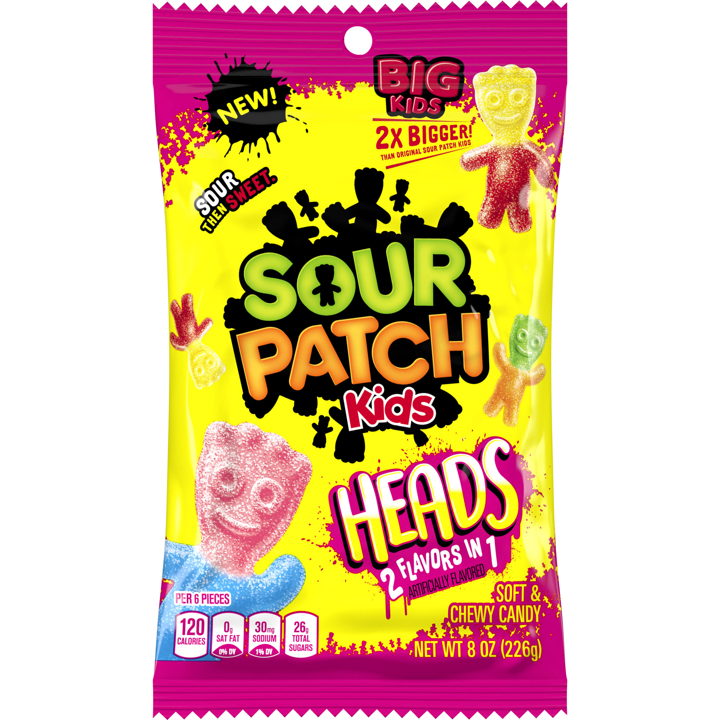 Sour Patch Kids Candy, Soft & Chewy, Heads 2 Flavors in 1 - 8 oz