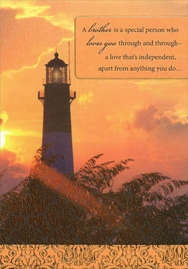 Lighthouse and Orange Sky Religious Birthday Card for Brother