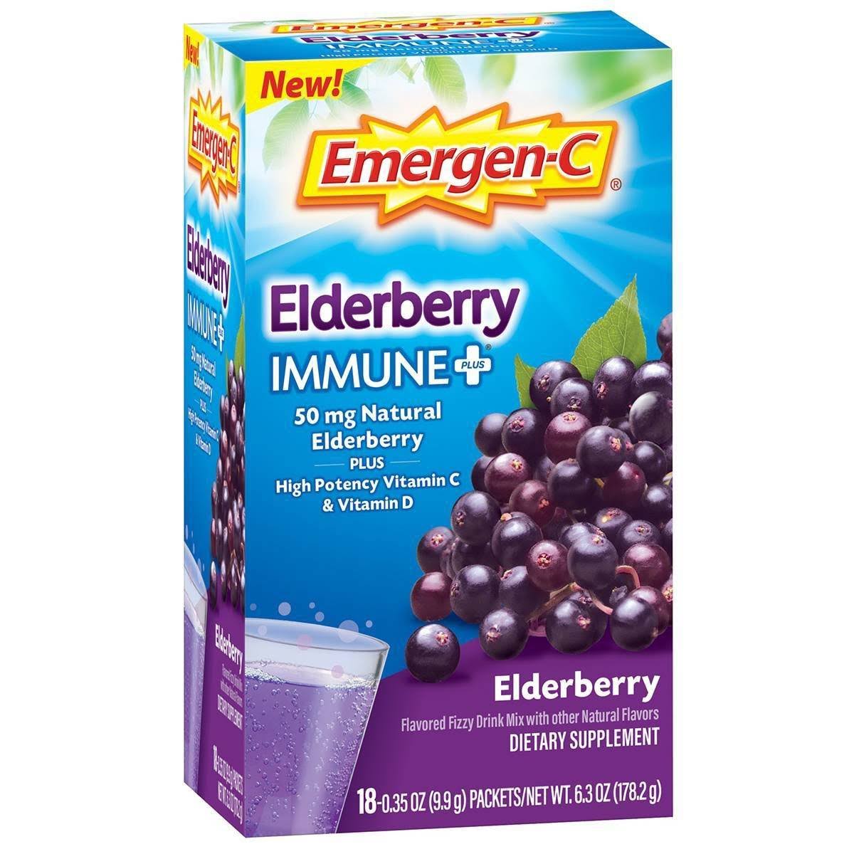 Emergen-C Immune Plus Drink Mix, Elderberry - 18 pack, 0.35 oz packets