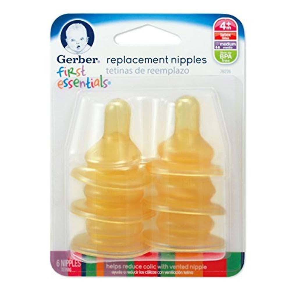 Gerber First Essentials Replacement Latex Nipples - Medium Flow, 6pk