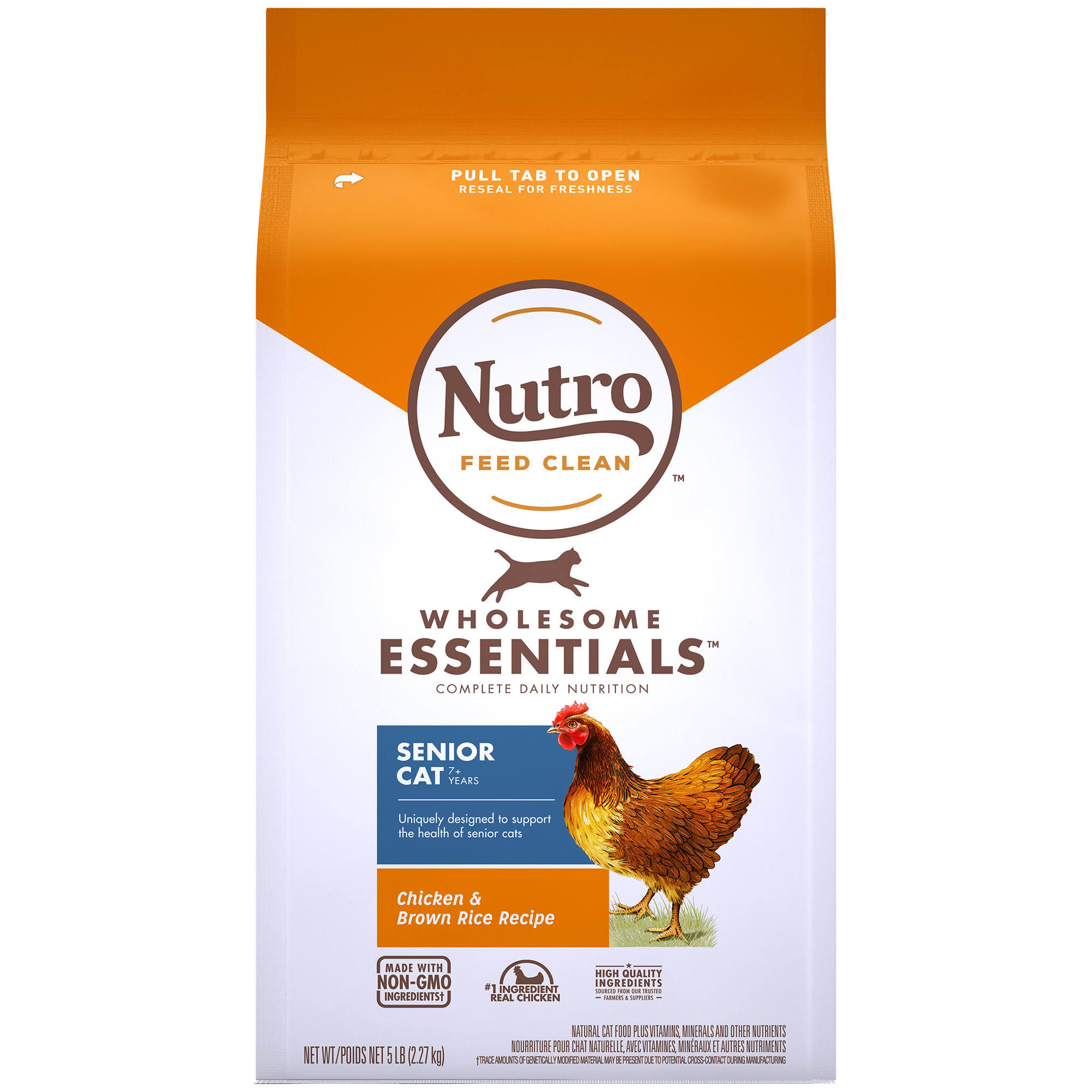 Nutro Wholesome Essentials Natural Dry Cat Food, Senior Cat Chicken & Brown Rice Recipe , Kibble, 5 lb. Bag