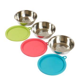 Messy Mutts Dog Bowl Saver Box Set - 3 Stainless Steel Bowls + 3 Silicone Lids - Medium