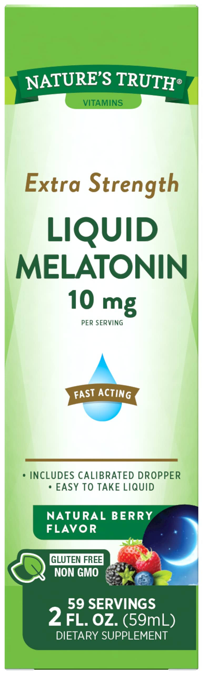 Natures Truth Vitamins Melatonin, Maximum Strength, 10 mg, Liquid, Natural Berry Flavor - 2 fl oz