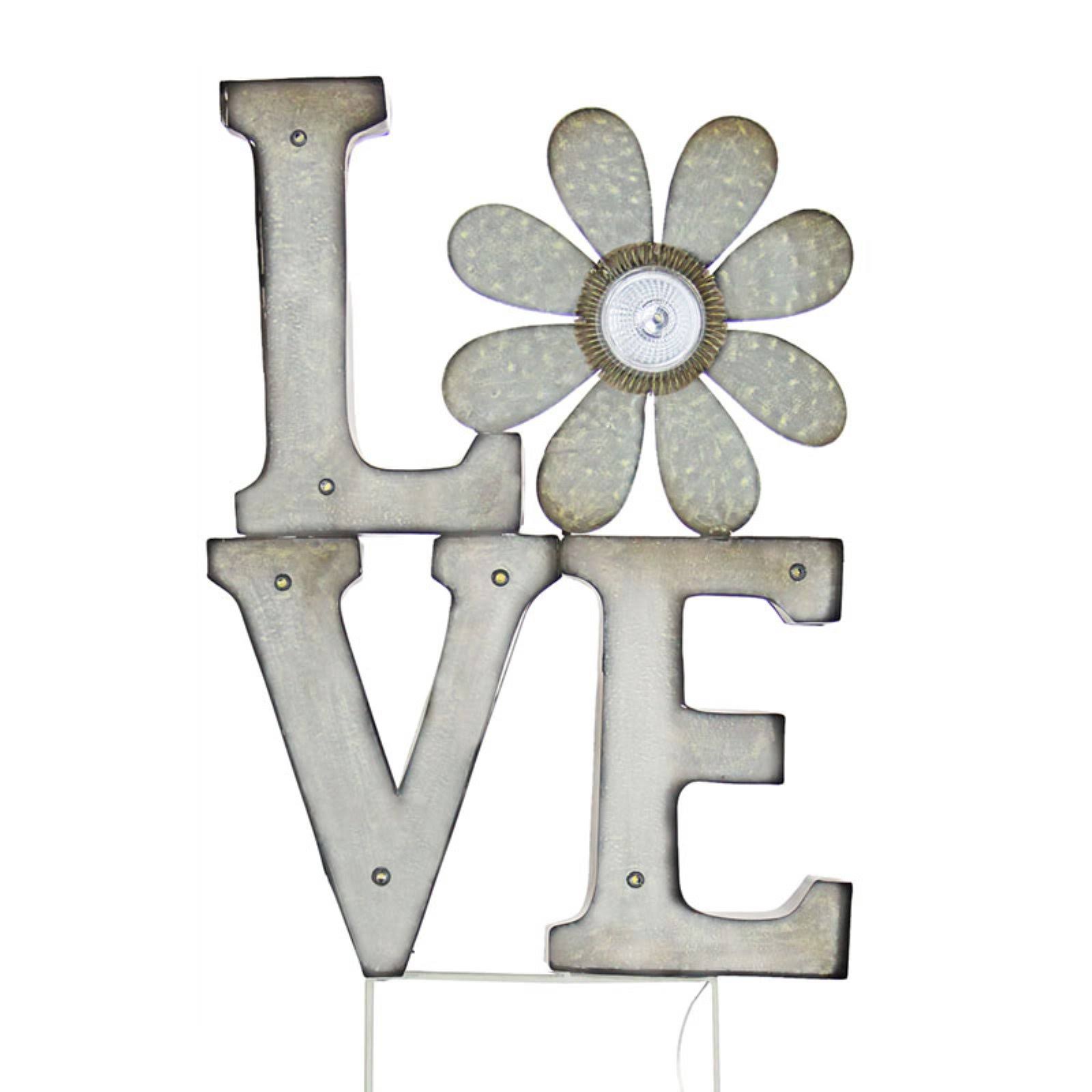 Exhart Solar 'Love' MARQUEE Off-White Metal Stake