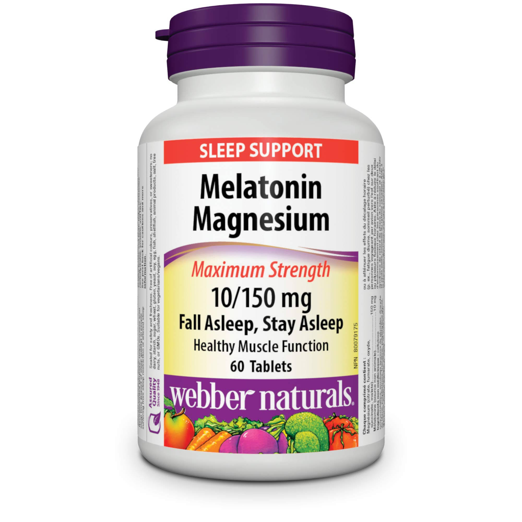 Webber Naturals Mélatonine Magnésium - Maximum Strength, 10/150mg, 60ct