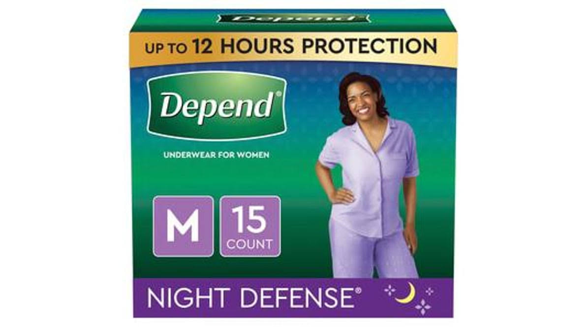 Depend Women's Night Defense Incontinence Overnight Underwear, Black/Beige, M - 15 count